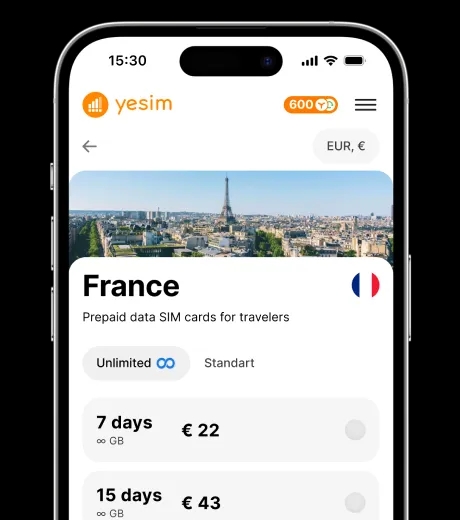 Application eSIM depuis la page Yesim 3