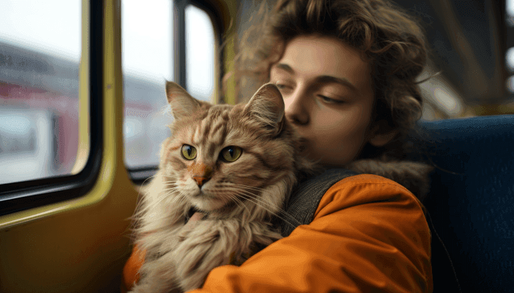 Traveling with a cat on a train