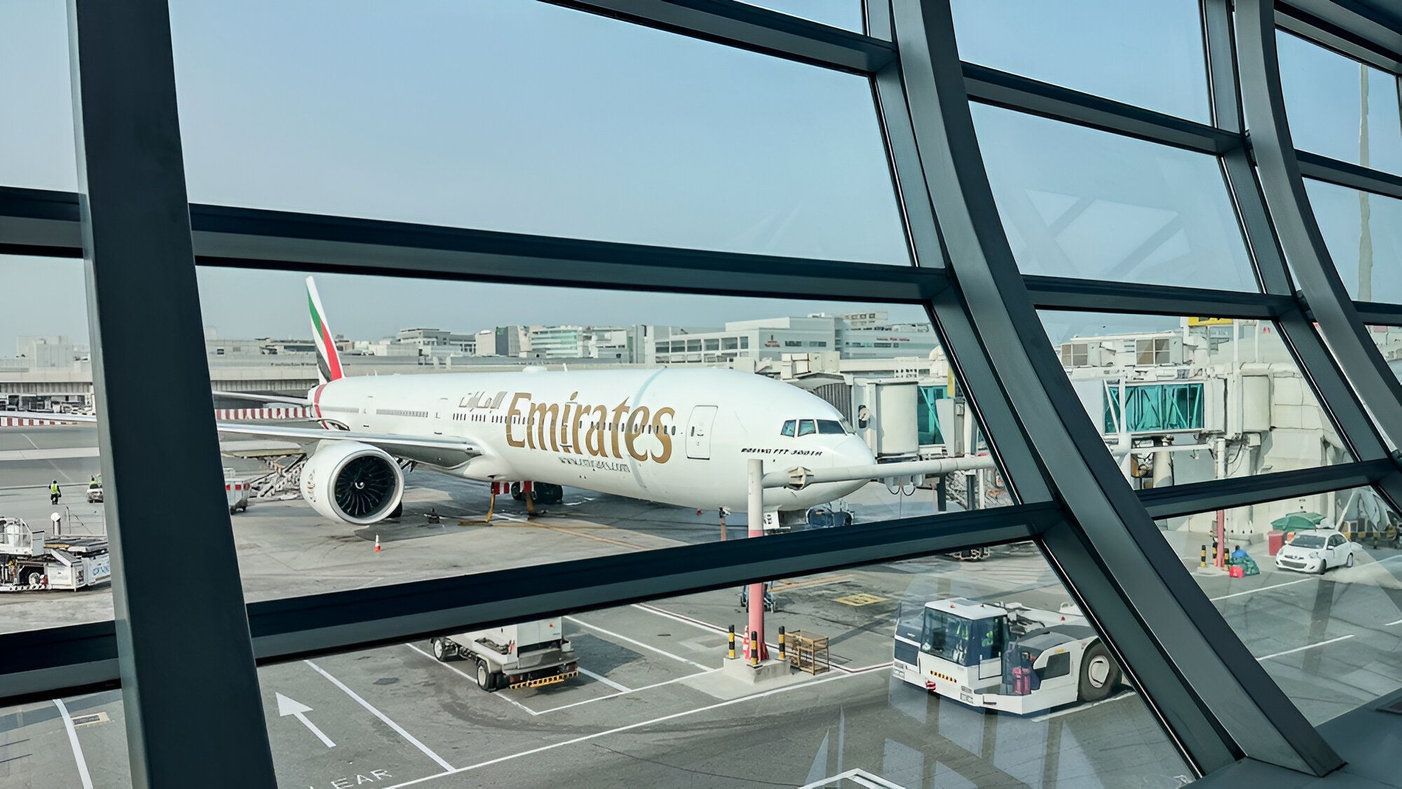 Dubai Airport and Emirates airplane